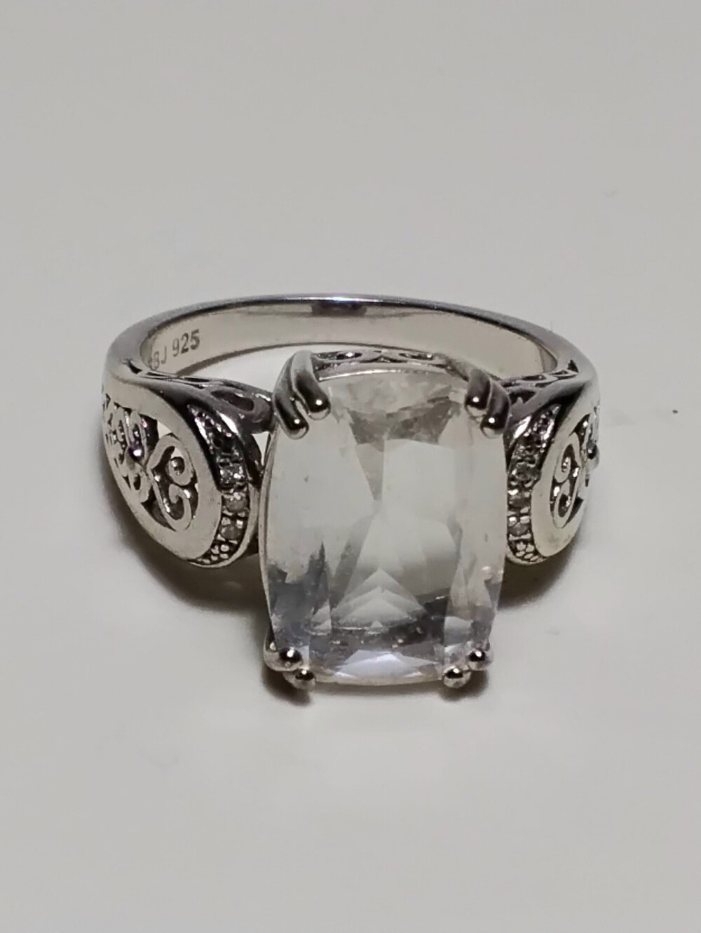 925 Silver Clear Stone Topaz? Ring Sz 8-1/2